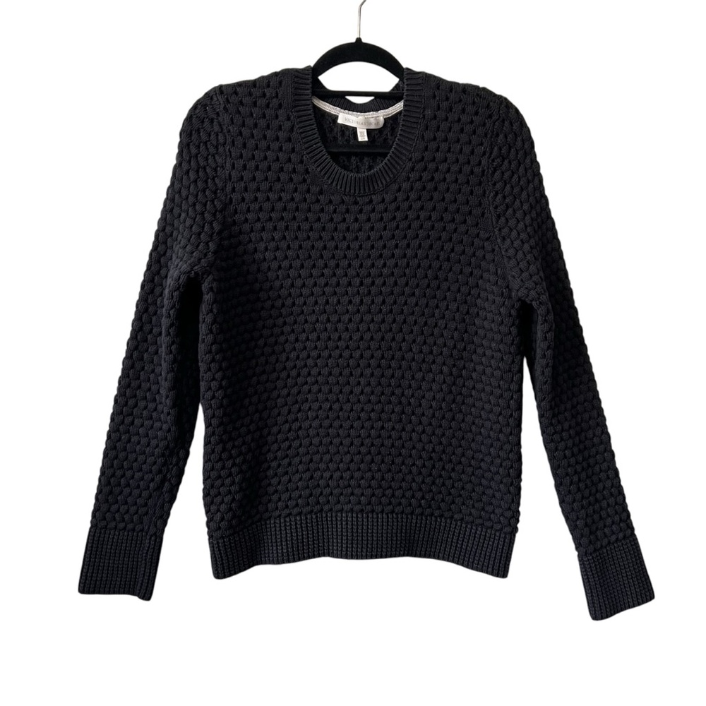 Victoria's Secret Black Textured Knit Cotton Crewneck Sweater Size L